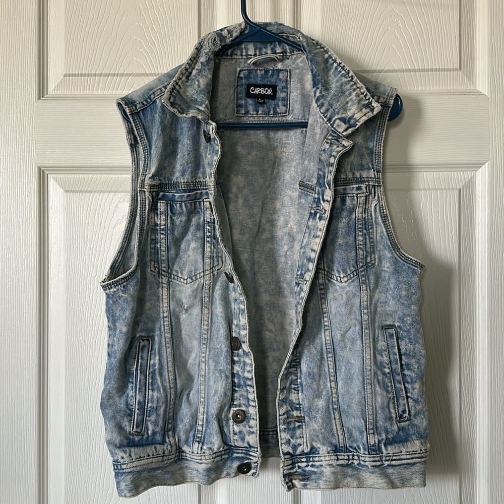 CARBON Men's Washed Distressed Denim Vest Size L